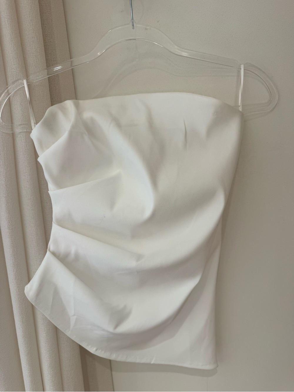 Zara White Strapless Ruched Satin-Look Top